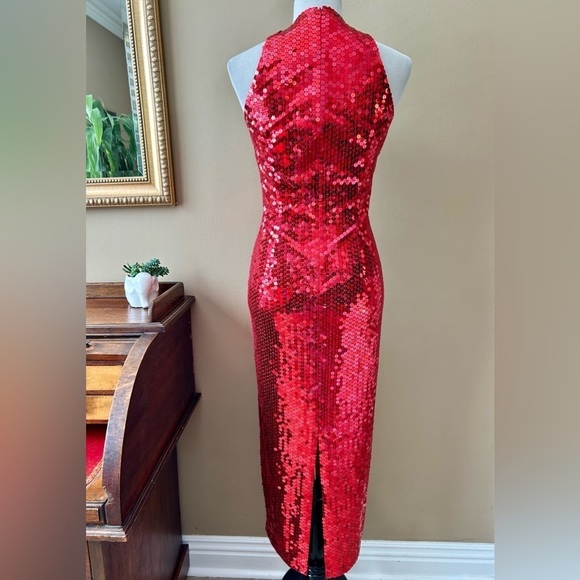 Vintage Niteline Della Roufogali Red Sequin Beaded Gown Maxi Dress Size 12 - Picture 5 of 12